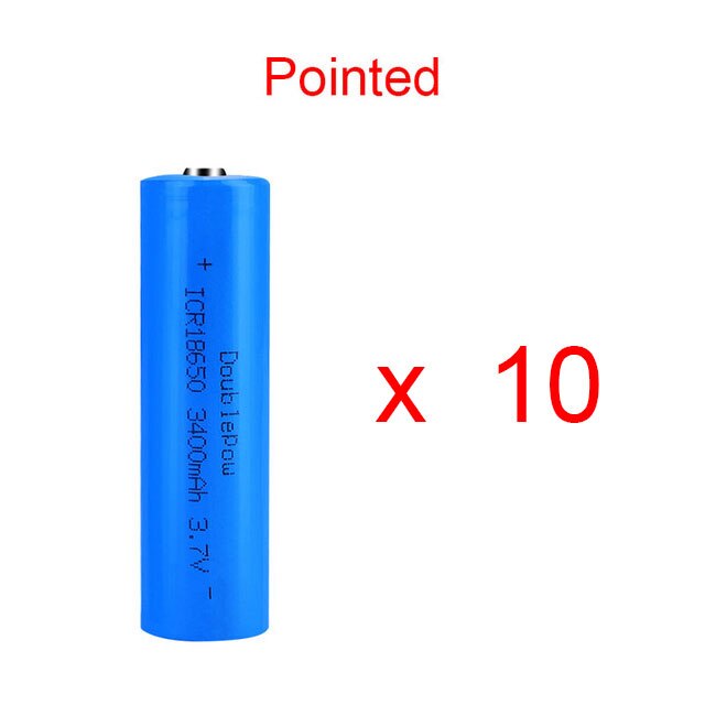 100% Originele Doublepow 18650 3.7V 3400Mah 18650 Oplaadbare Lithium Batterij Voor Zaklamp Batterijen: 10 PCS Pointed