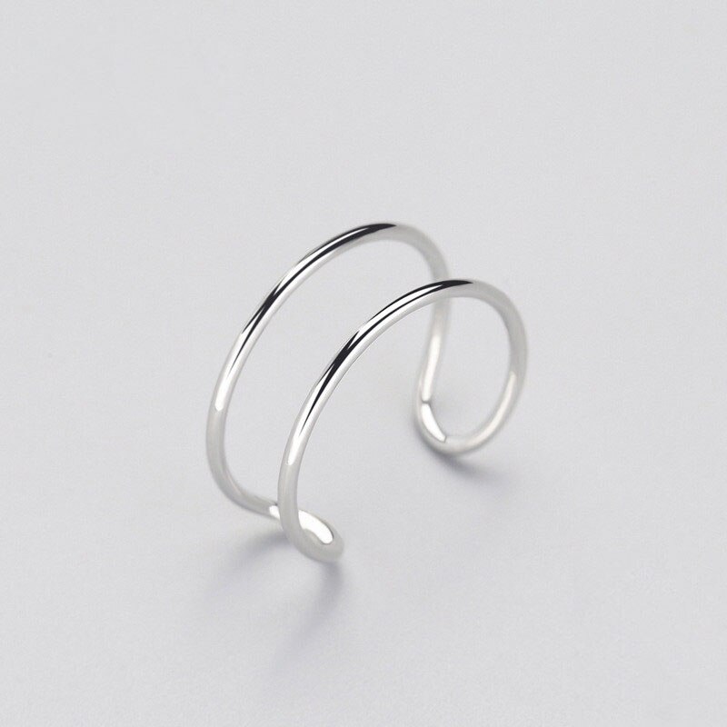 Trendy Fijne Zilveren Kleur Ring Minimalistische Geometrische Dubbele Lijn Verstelbare Ring Voor Charm Vrouwen Sieraden Bijoux