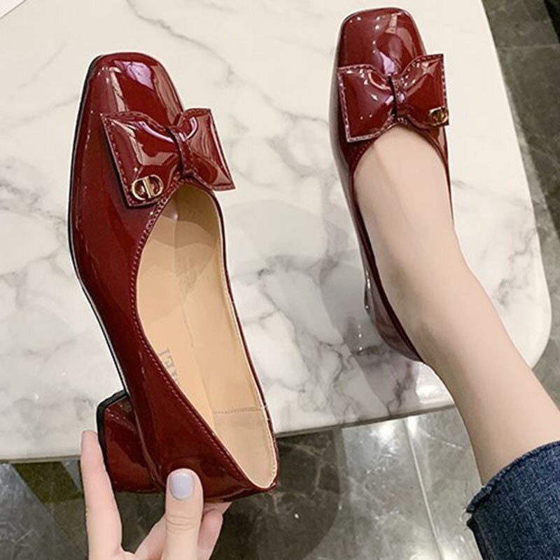 Red Stripe Bow Patent Chunky Loafers