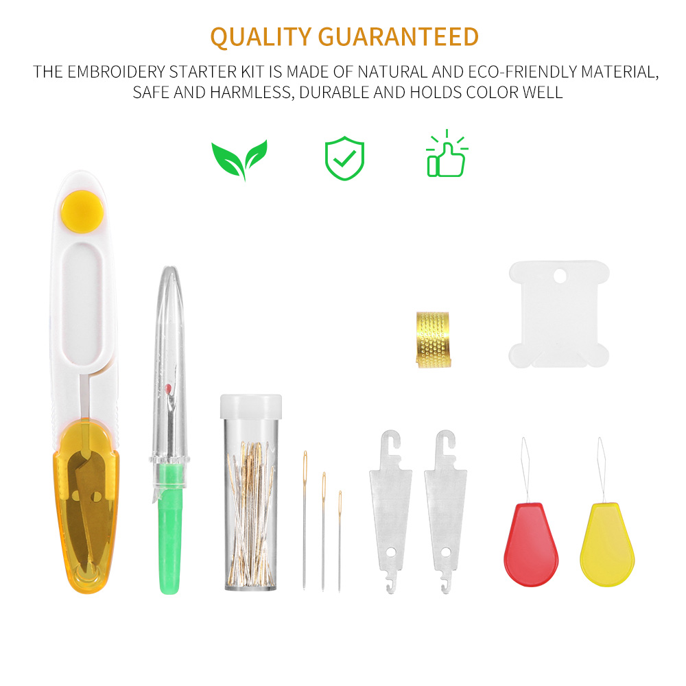 Borduurwerk Starter Kit Volledige Set-Magic Borduren Pen Punch Naald, Hoops, Draden, stiksels Punch Pen Set Craft Tool Voor Beginner