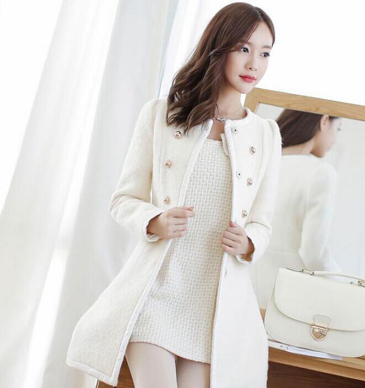 Medium lange slanke wollen jas vrouwen slim Double-Breasted witte jassen dames herfst winter koreaanse stijl bovenkleding femme: 2 / M