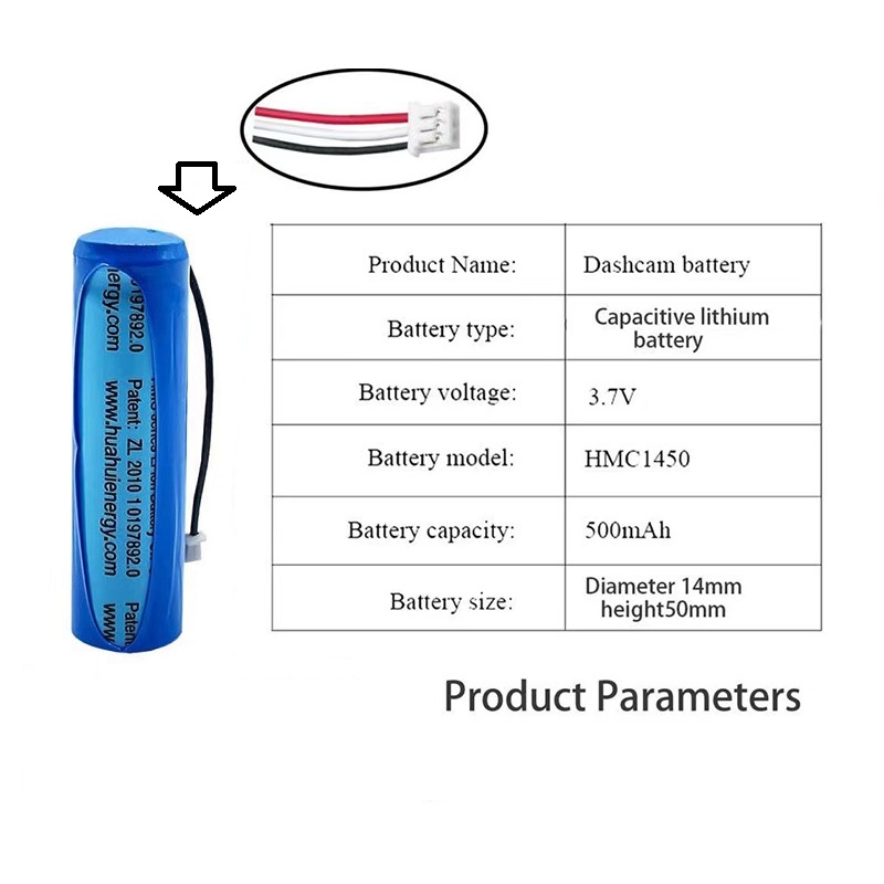500mAh 3.7V Li-ion Battery for 70mai Smart Dash Cam pro A550S A800 Midrive D02 HMC1450 - Replacement Car Dash Camera Battery