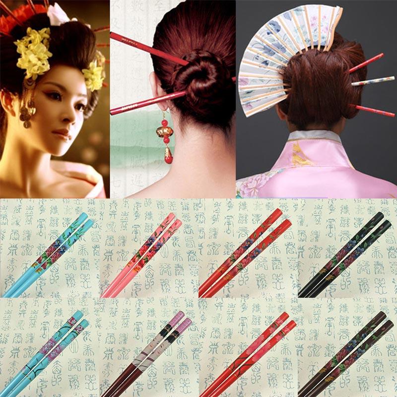 2 stk/sæt vintage håndlavede hårpinde maling japansk træ hårnåle hårspænde til kvinder naturlige kinesiske spisepinde i træ