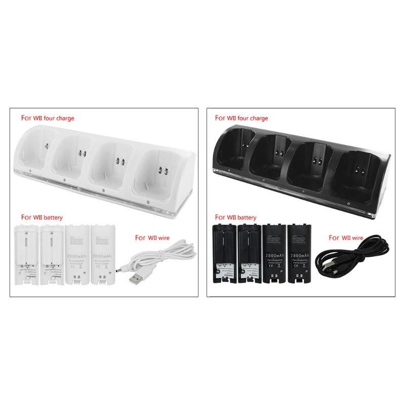 Estación de carga inteligente con 4 puertos, cargador con baterías recargables, Cable de datos USB para consola WII, accesorios versátiles