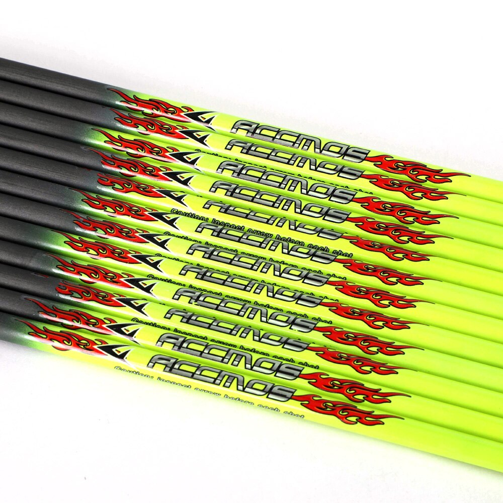 6/12pcs ID 6.2mm Spine 300 / 340 / 400 / 500/ 600 Pure Carbon Arrow Shaft Arrow tube Fluorescent Yellow For Arrow DIY