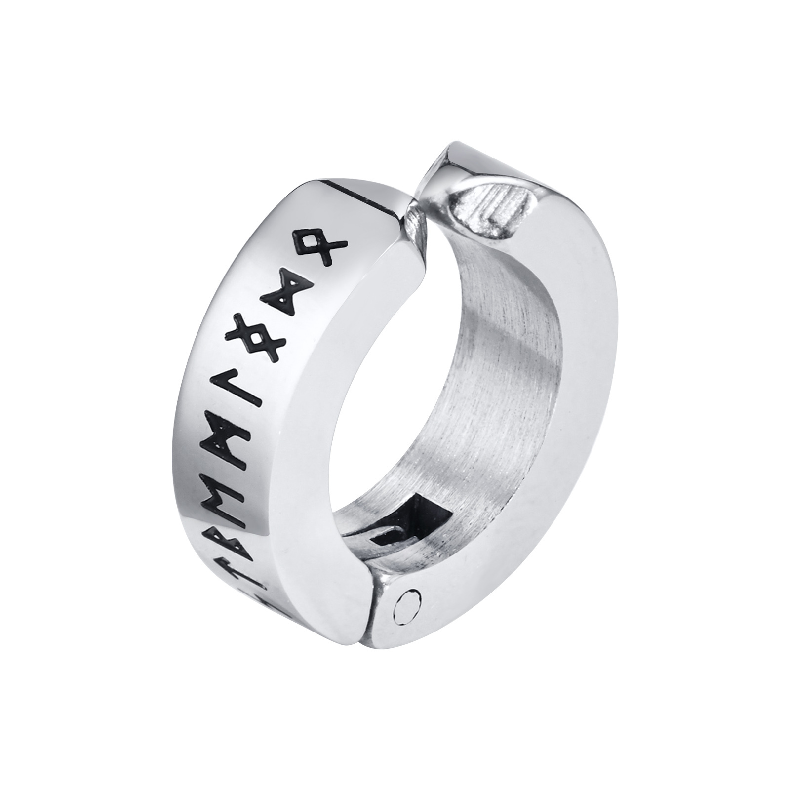 Vnox Viking Runen Hoepel Oorbellen Voor Mannen, Niet Doorboord Clip Oorbellen, rvs Odin Noorse Viking Amulet Brief Woorden Huggie: Imitation Rhodium Plated