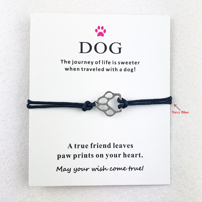 Tibetischen Silber Hund Katze Pfote Verbindung Charme Manschette mehrschichtig Wachs Seil Ebene Armbänder Frauen Männer Mit Karte Armbinde Schmuck: B0172