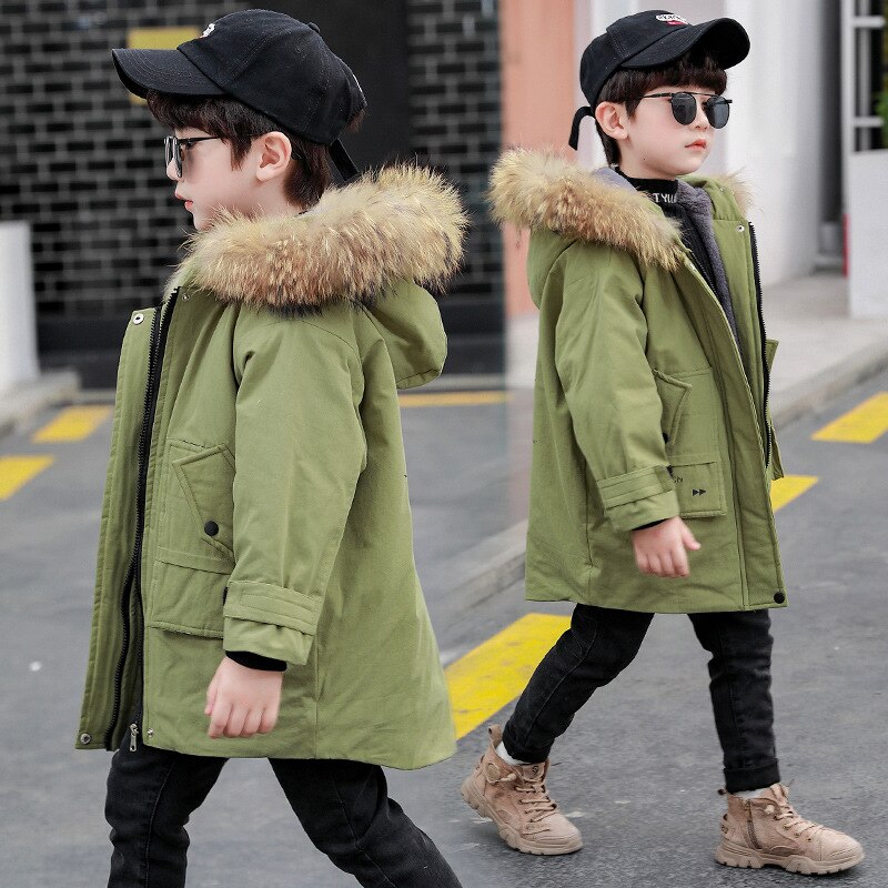 Jaqueta de inverno para meninos 2022 crianças snowsuits além de veludo quente com capuz outerwear casaco adolescente menino grosso preto verde parkas 5-14 y