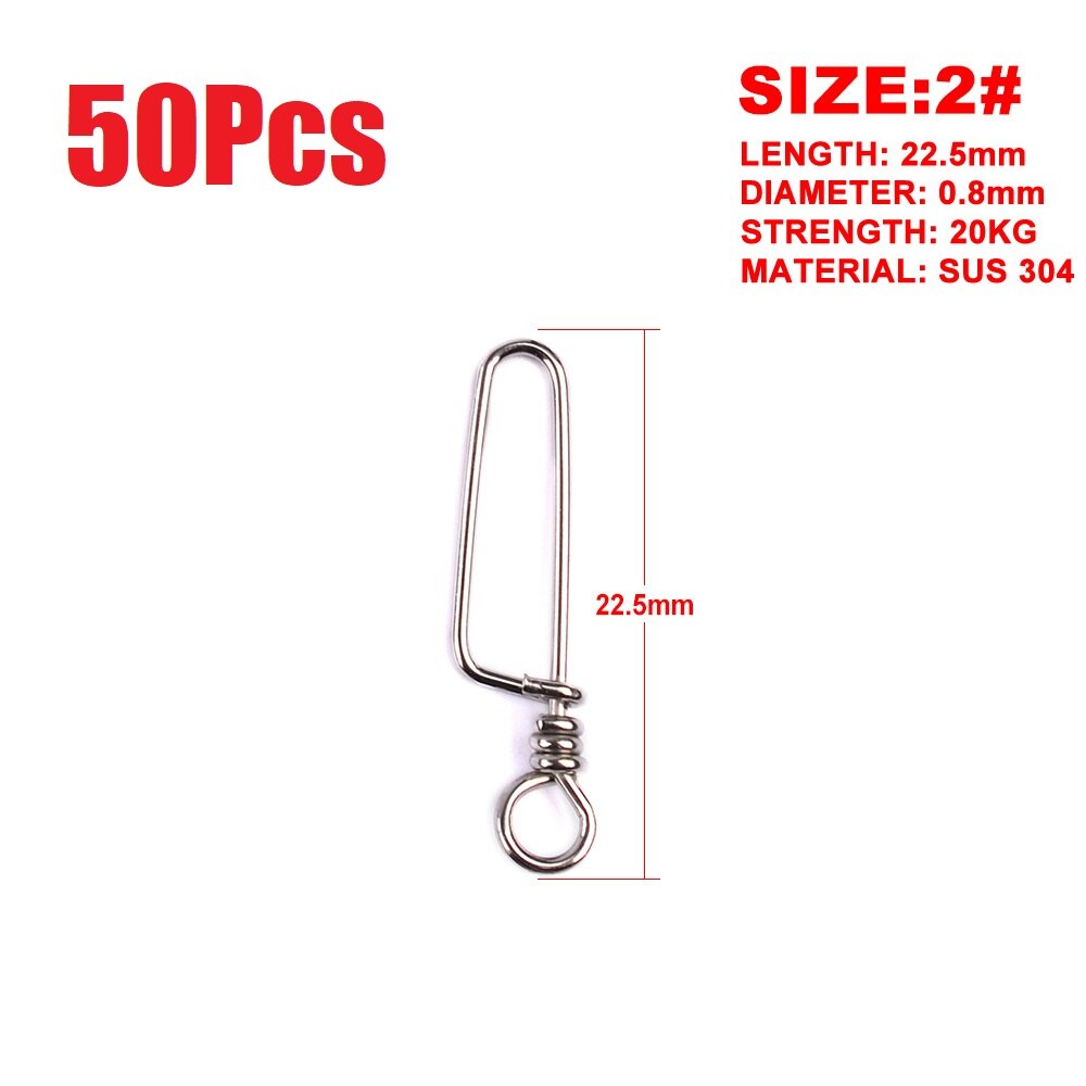 50pcs/bag Stainless Steel Hook Fast Clip Lock Snap Swivel Solid Rings Safety Snaps Fishing Hook Connector grip swivel articulos: 2  50pcs