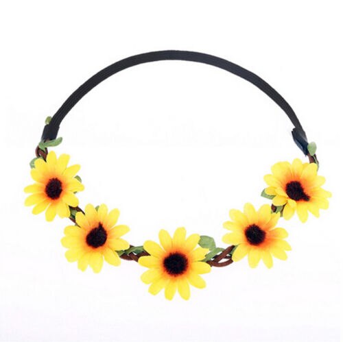 Zonnebloem Hoofdband Madeliefje Haaraccessoires Bloem Kroon Zonnebloemen Haar Strand Boho Haarband Verstelbare Kwastjes Haar Krans Bloemen Haarbanden Vrouwen Cosplay Kostuum (Wit