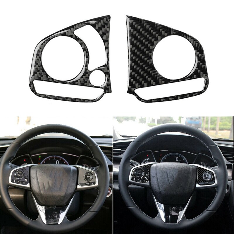 2Pcs Black Rear Window Louvers Shutters Cover & 2Pcs Car Carbon Fiber Style Steering Wheel Button Panel Cover Sticker