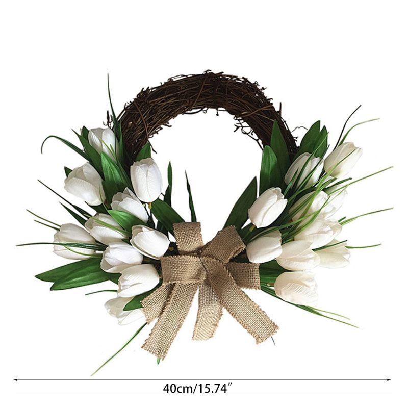 Artificial Flowers White Tulip Wreath Spring Wreath Outdoor for Front Door