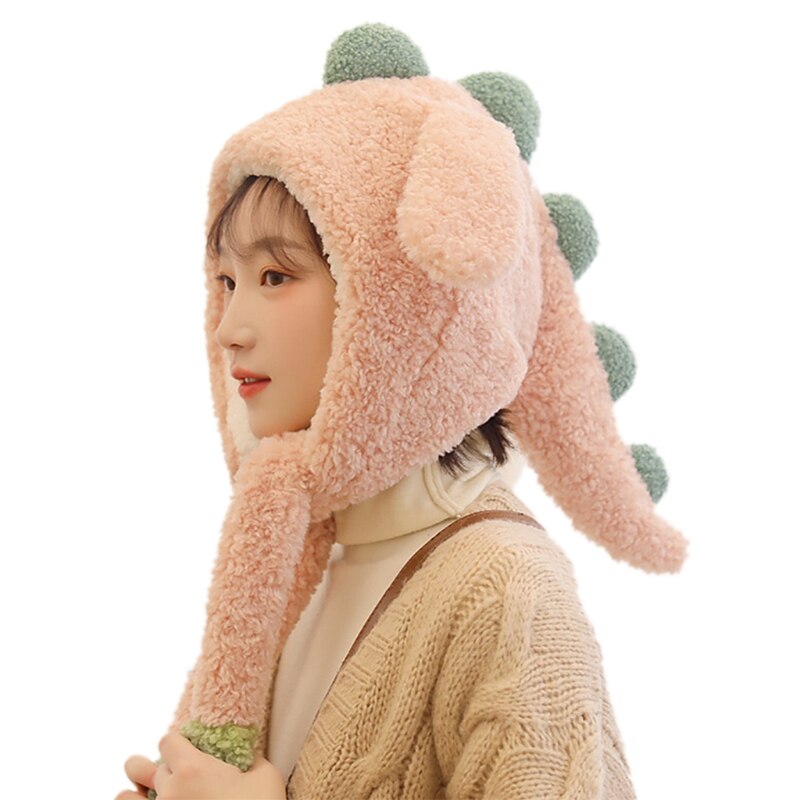 Gorro de punto de estilo coreano para mujer, gorro elástico con orejas de conejo, Color sólido, informal, para esquí, calentador de orejas, para invierno: Pink