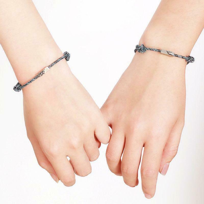 2Pcs Vriendschap Touw Gevlochten Afstand Paar Magnetische Armband Paar Armband Voor Vrouwen Mannen Minnaar Sieraden