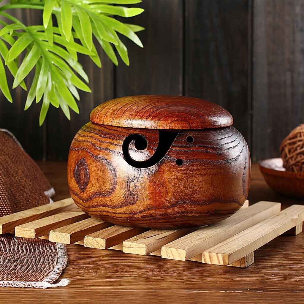 14-16CM Handmade Yarn Wooden Bowl Knitting Crochet Storage Bowls Knitting Needle Storage Holder for Home Supplies shiping