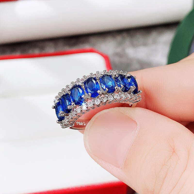Huitan zarte damen-eheringe, Erklärung-schmuck mit blauem zirkonia-kristall, trendige Party-accessoires: 10