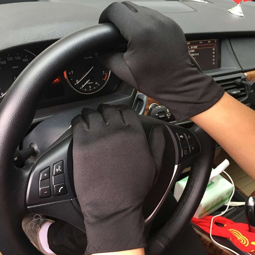 Guantes blancos y negros de para hombre y mujer, guantes finos elásticos, guantes de joyería ajustados para baile, guantes para conducir en la muñeca, guantes de dedo completo para camarero