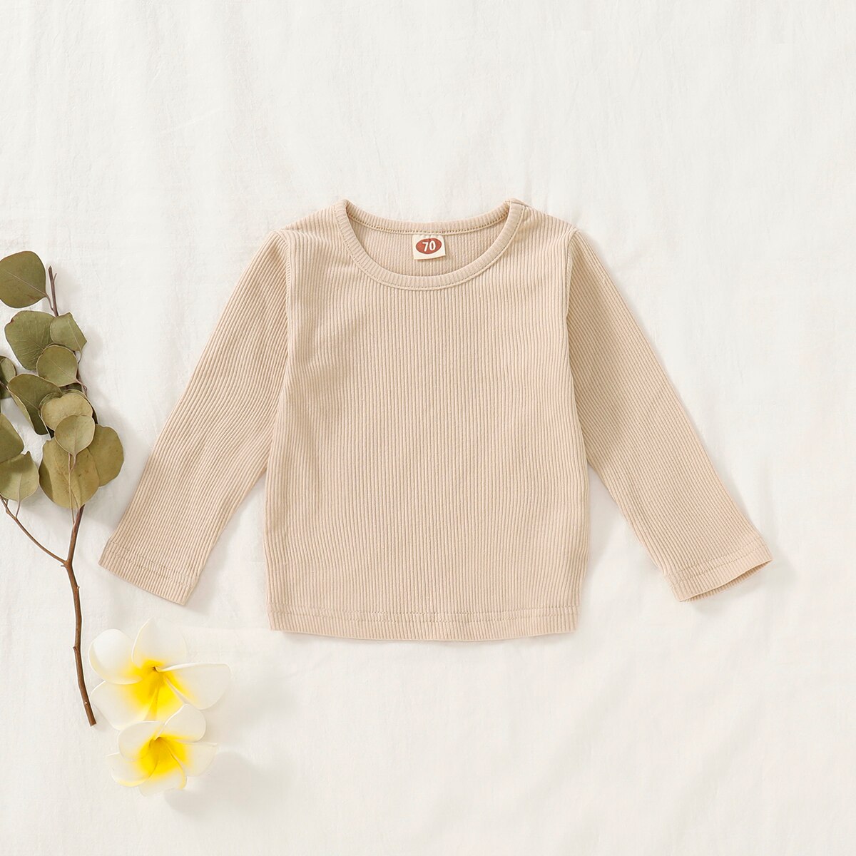 Pasgeboren Kids Baby Jongen Meisje 0-18M Eenvoudige Streep Kleding Lange Mouw Tops T-shirt Katoen: Khaki / 6m