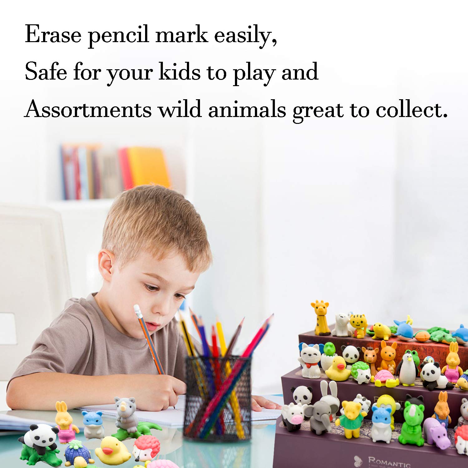 70PCS Animal Eraser Puzzle Erasers for Kids Classroom Party Favors Prizes Cute & Novelty Animal Pencil Erasers