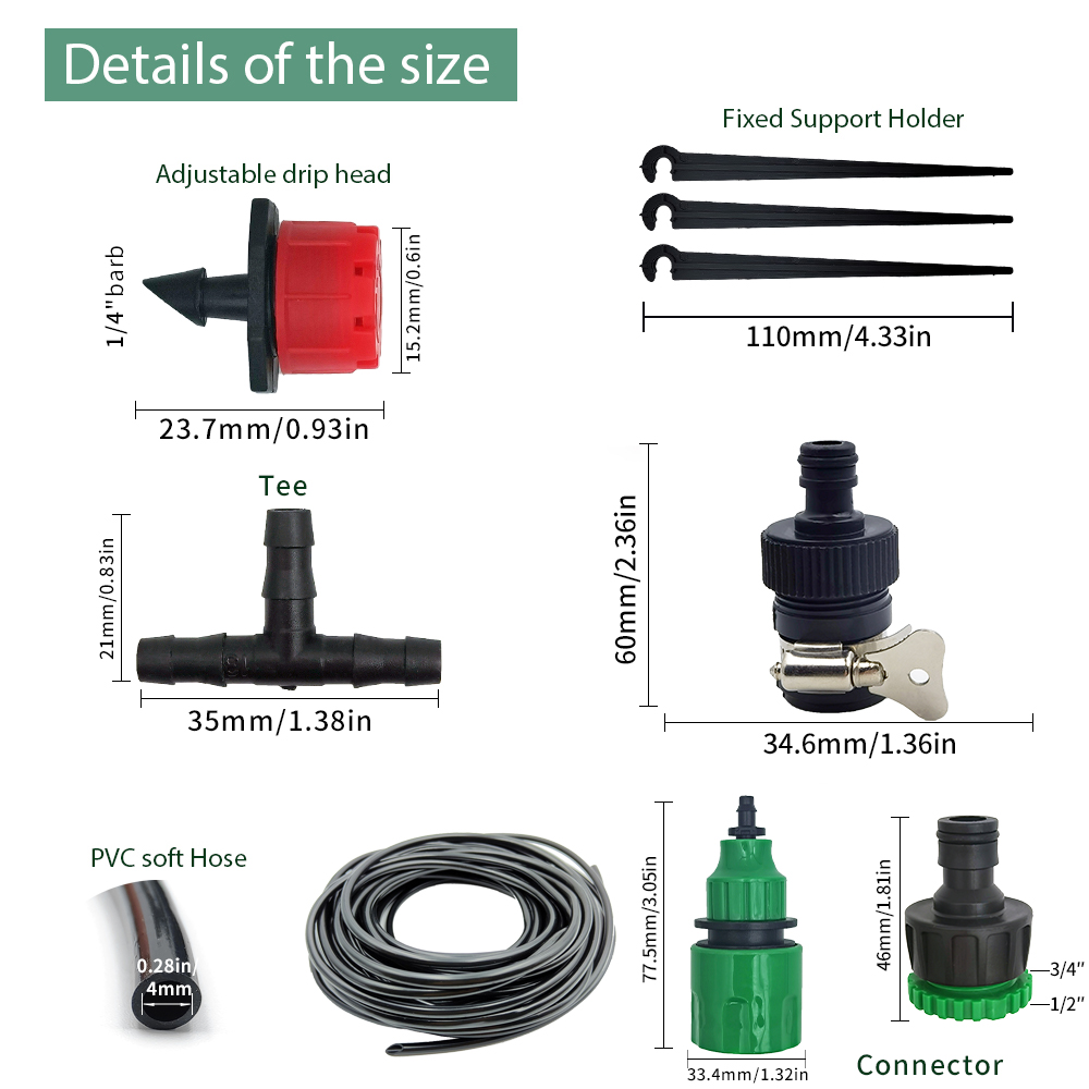Micro Kit d'Arrosage Goutte à Goutte pour Serre, Système d'Irrigation existent et Goutteur Réglable, Tuyau 4/7 en Effet, 15m-25m