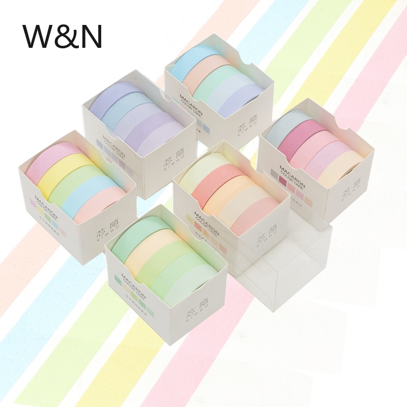 5pcs/lot Cute Solid Color Washi Tape Set Scrapbooking Decorative Adhesive Tapes Paper Japanese Stationery School Kawaii Sticker