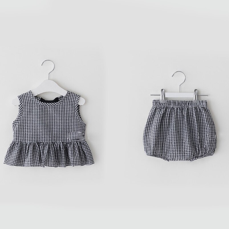 Styl angielski dziewczyny odzież zestaw lato kwiatowy/czarny biały pled kamizelka bez rękawów + krótkie spodnie garnitur dla malucha stroje dla dzieci dziecko