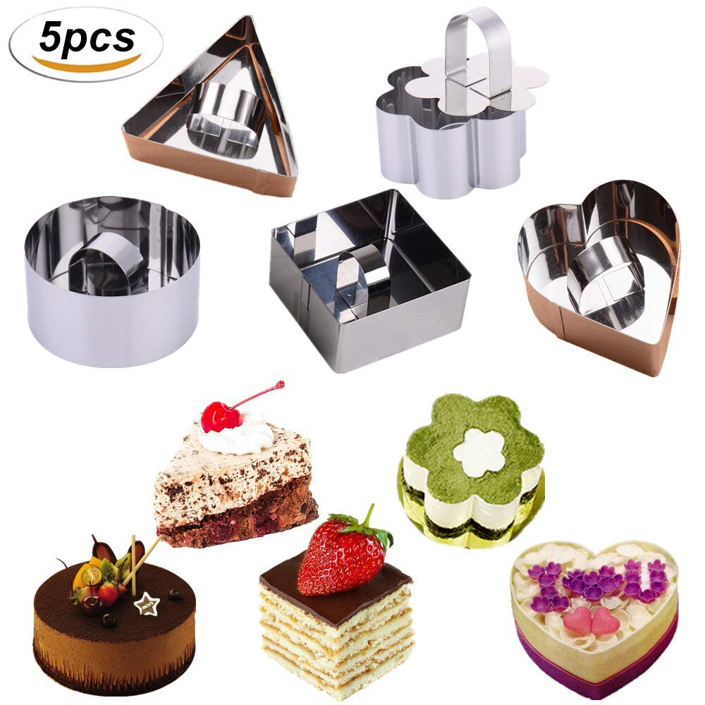 3/5/6 stk/pak kageforme rustfrit stål kageringe sæt rund dessert mousse form med pusher pandekage wienerbrød værktøj småkage udstikker: 5 stk