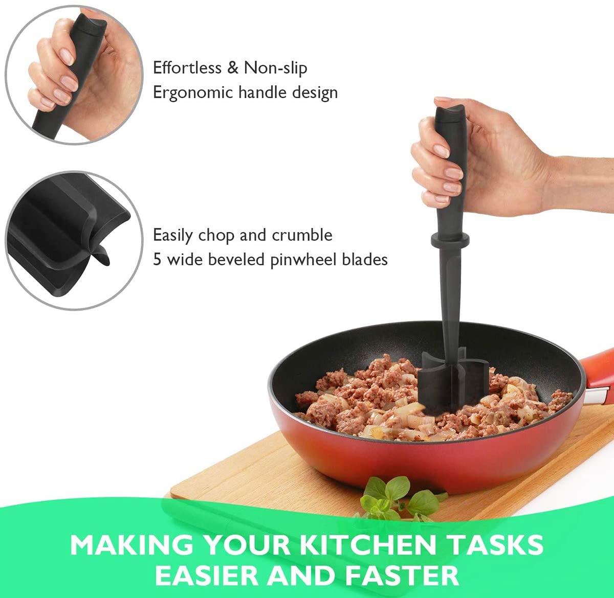 Meat Chopper Ground Beef Turkey Masher Heat Resistant Hamburger Meat Smasher Non Stick Mix Masher Tool Nylon Chopper Utensil
