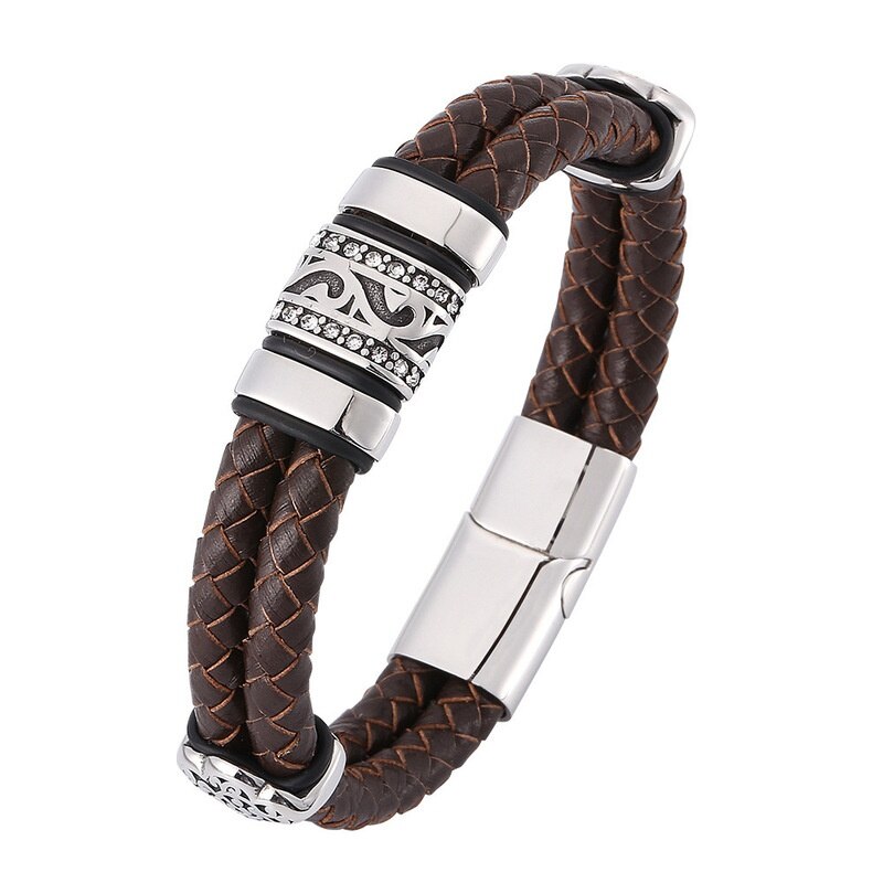 Leather Cord Mens Bracelet Hand-woven Leather Bracelet Retro Leather Bracelet Boys Birthday Christmas