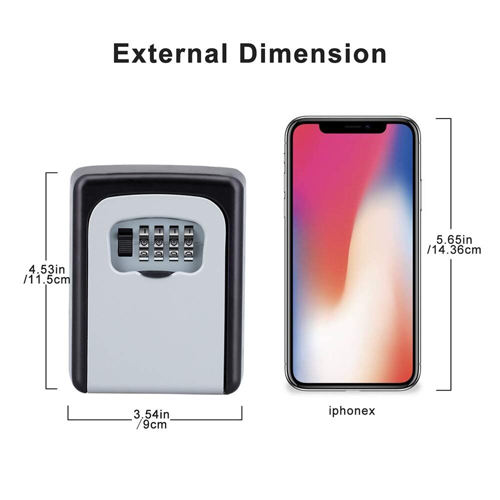 Key Safe Box Wall Mounted Key Storage Lock Box with Resettable Code 4 Digit Combination Lock Box for Realtors