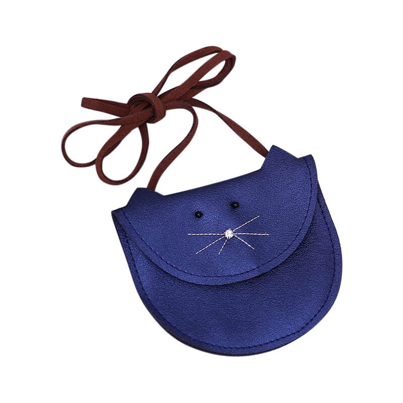 Sac à bandoulière en cuir pu pour enfants et filles, joli sac à main avec motif chat: Bleu