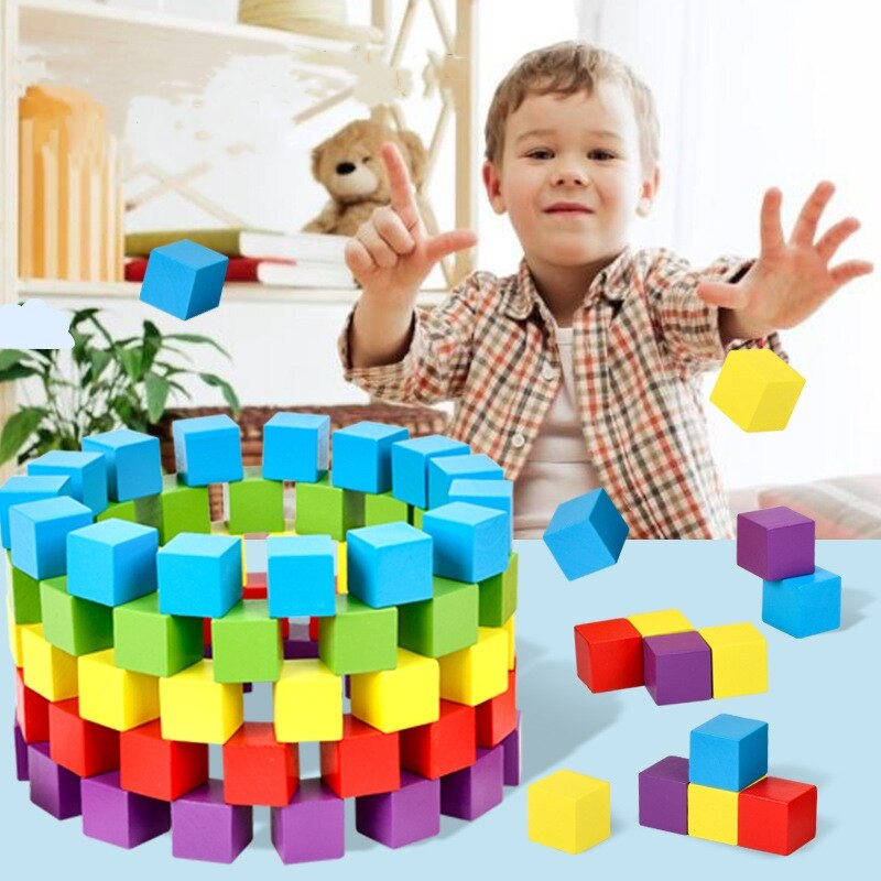 2X2CM Diy Kleurrijke Houten Cubes Dobbelstenen Bouwsteen Spel Voor Kinderen Vroeg Drukke Educatief Speelgoed