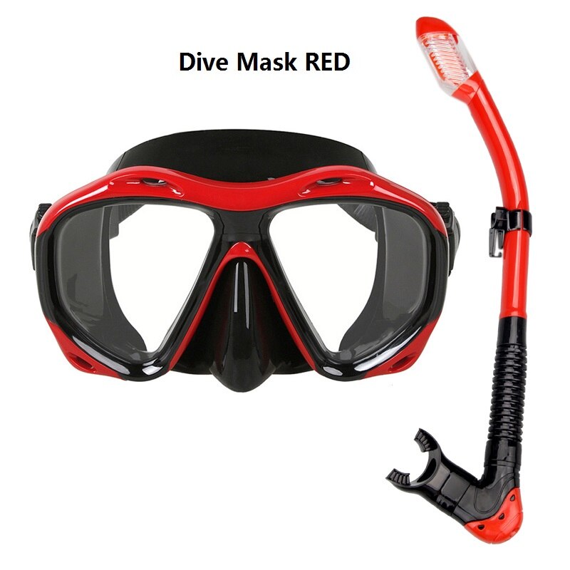 Snorkelen snorkelen duiken scuba zwemuitrusting siliconen duikmasker uitrusting + ademhalingsbuis + zwemvliezen: Duikmasker rood