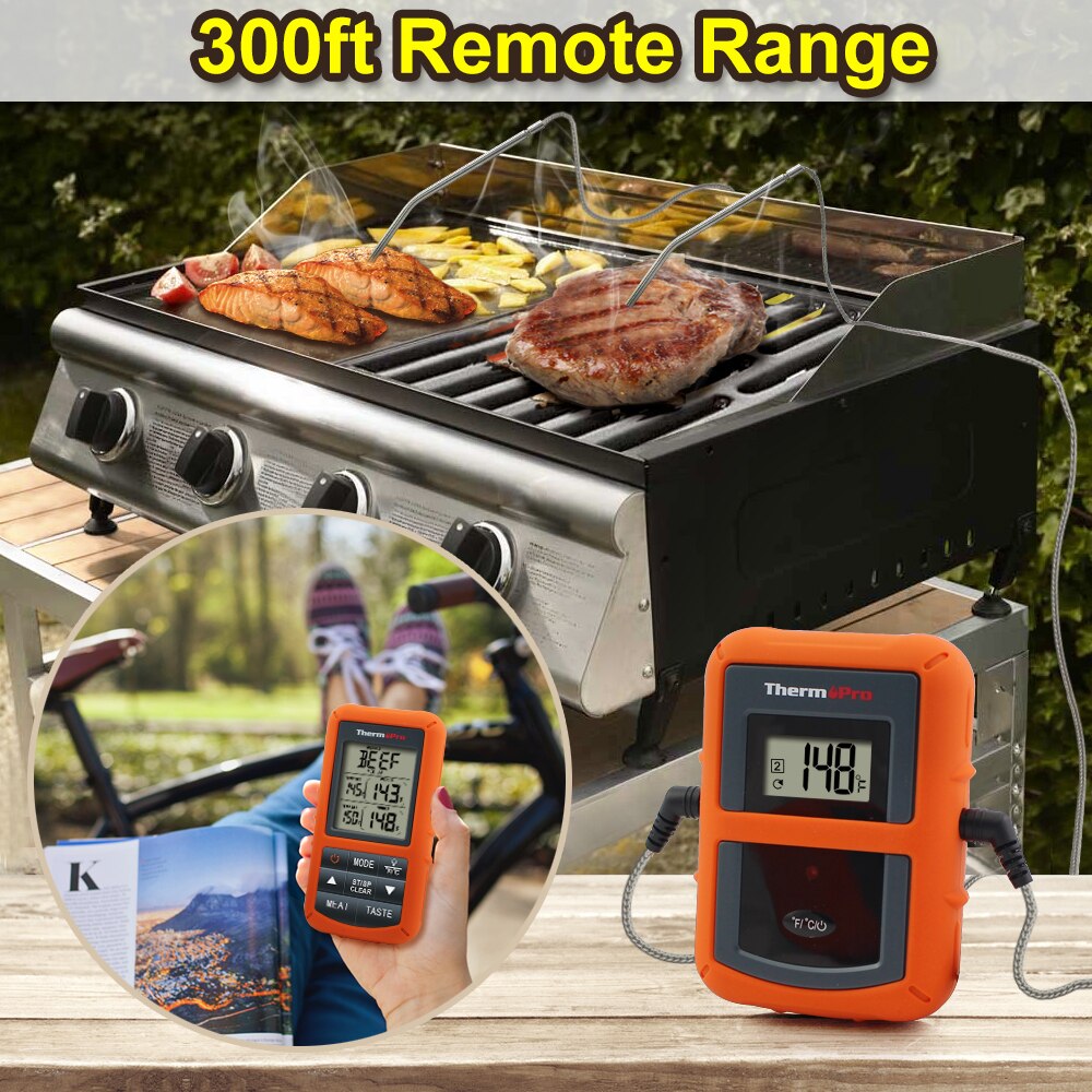 ThermoPro TP-20S Remote Wireless Digital Oven Thermometer Stainless Steel Probe Large Backlit Screen with Timer