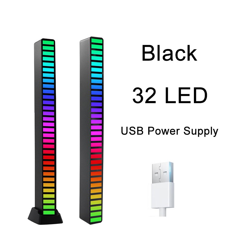 Lumières LED colorées de contrôle du son, rvb, contrôle par application, lumière de ramassage de rythme de musique, DJ Disco, voiture, TV, ordinateur de bureau, décoration: Black