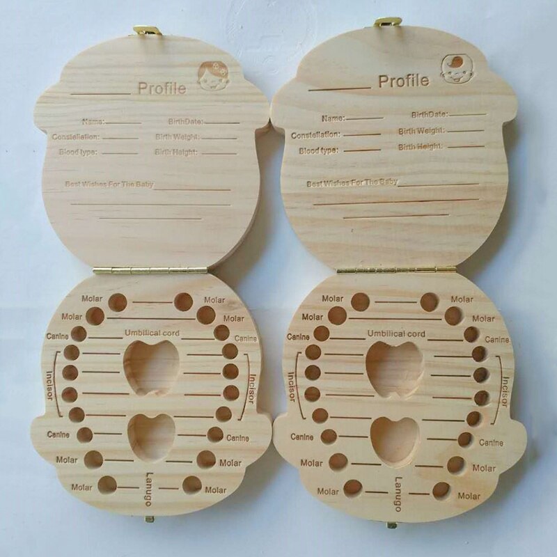 Baby Teeth Storage Box English Text Baby Boys Girls Wood Case Save Milk Teeth Collection Organizer Holder
