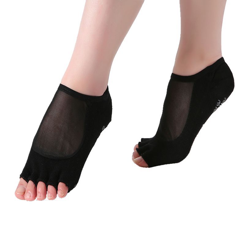 3 paar yoga tenen sokken dames onzichtbare kant mesh vijf vinger yoga sokken volwassen meisje sportkleding sportschool fitness dans pilates sokken: Zwart 1