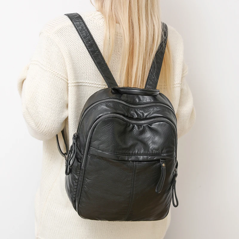 Gewassen leren rugzak met grote capaciteit Dames schoudertas Waterdichte en zachte reisrugzak Moeder Grote PU Mochilas Feminina