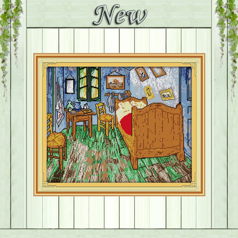 Van Gogh's slaapkamer, Geteld Gedrukt op het doek DMC 11CT 14CT Kruissteek kit, handwerken Sets borduren, huis patronen