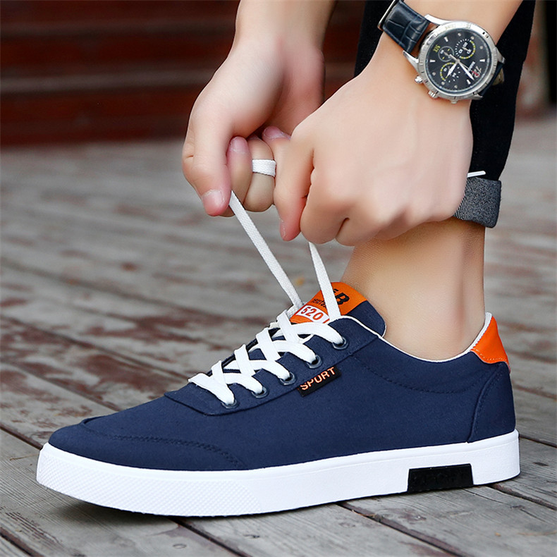 Men Shoes Men Casual Canvas Shoes Lightweight Lace Up Sneakers Summer Breathable Men Flats Shoes Male Footwear: blue / 6