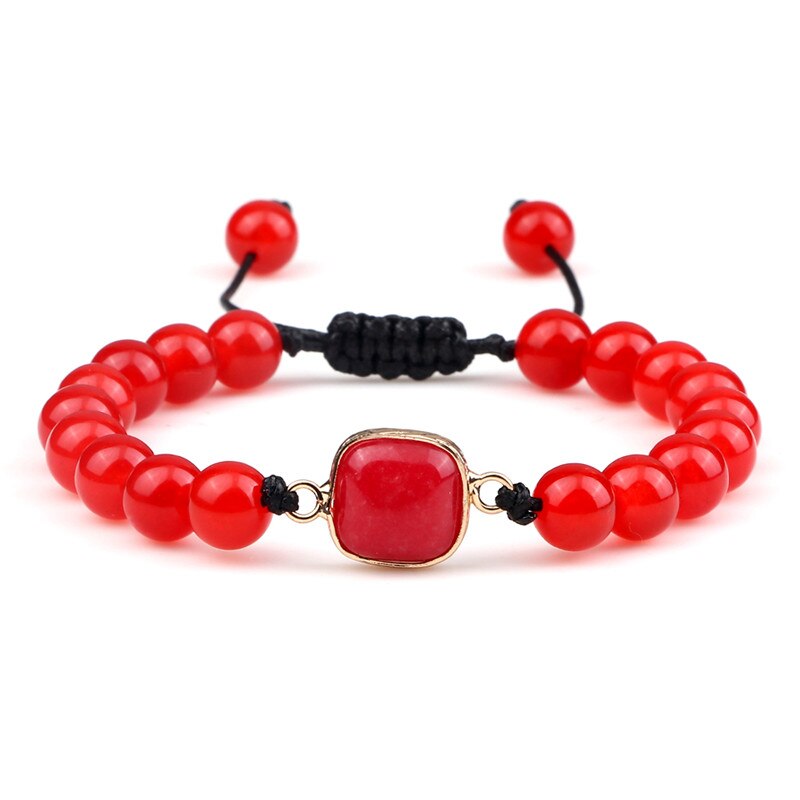 Vrouwen Armband Mode Natuursteen Groene Malachiet Bead Charm Handgemaakte Strengen Wrap Gevlochten Armbanden Voor Mannen Sieraden: Red