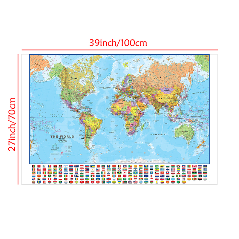 100*70cm The World Political Map with National Fla... – Grandado