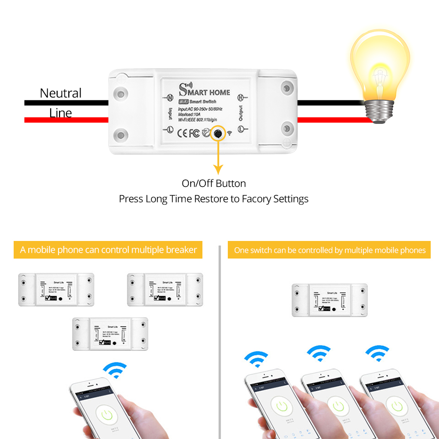 Tuya-interruptor WiFi inteligente, Mini interruptor inteligente de 10A, aplicación Smart Life, Control remoto inalámbrico por voz con Alexa y Google Home