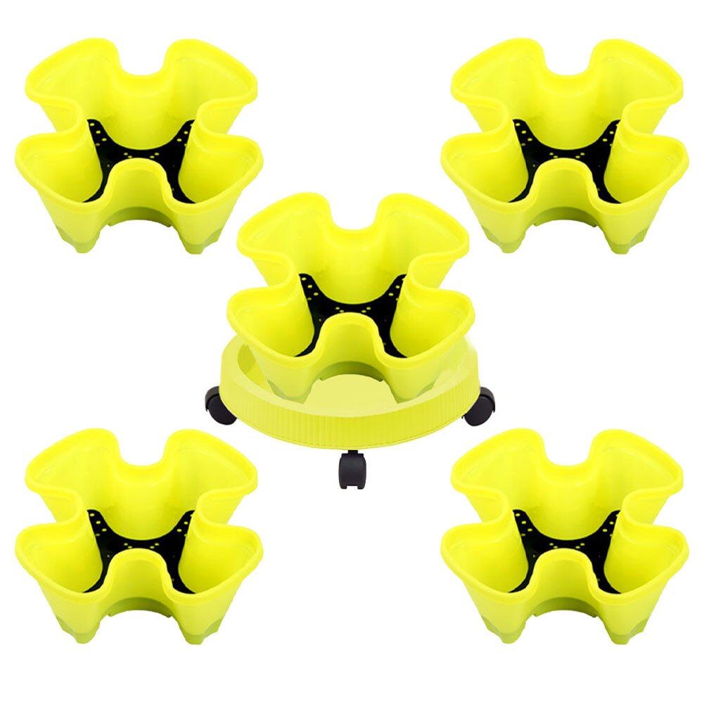 Stackable Flower Tower Multi-Layer Vertical Plant Planter Four Petal Plastic With Tray For Strawberry Vegetable Garden Balcony: Yellow 1