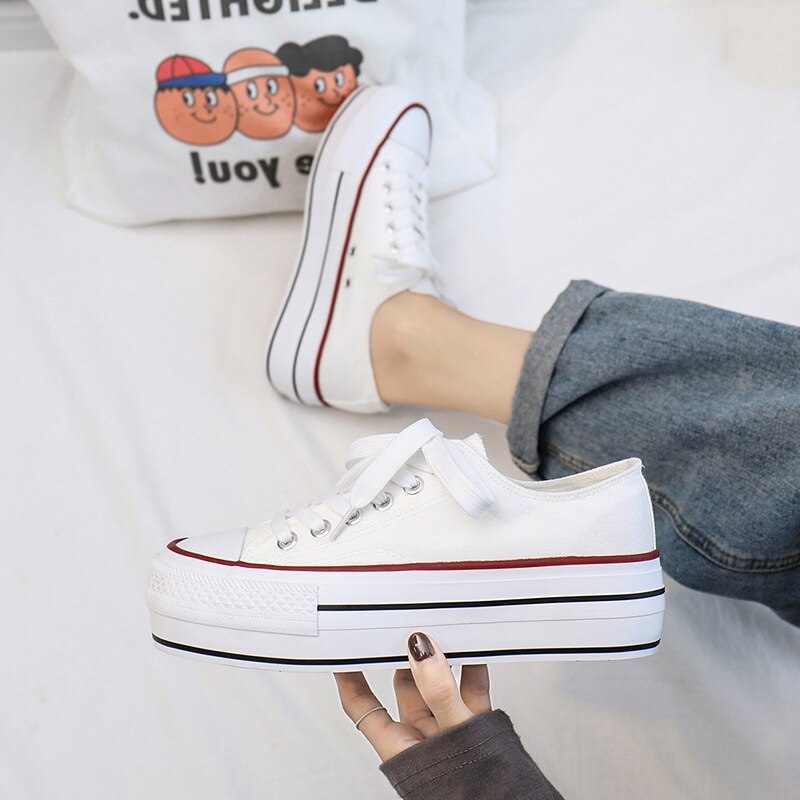 Canvas Dames Schoenen Hoge Platform Sneaker Vrouw Casual Sneakers Dames Trainers Chunky Sneakers Vrouw Wandelschoenen