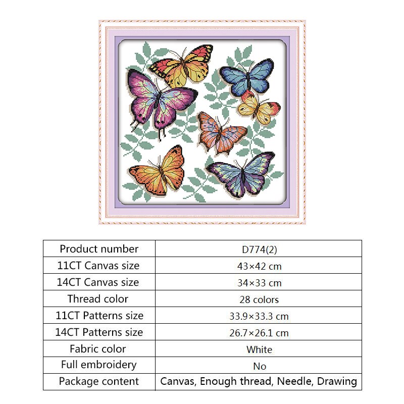Joy Sunday Counted Cross Stitch Patterns Butterfly Series 14ct 11 Ct Aida Printed Fabric DIY Handmade Embroidery Needlework Sets: Cross Stitch-D774(2) / 11ct Printed Canvas