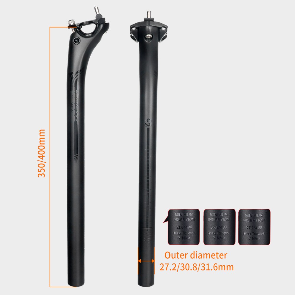 TOSEEK Full Carbon Fiber Seatpost Road Mountain Bike Black Matte seat post 27.2/30.8/31.6MM Seat Tube Bicycle Parts for Cycling