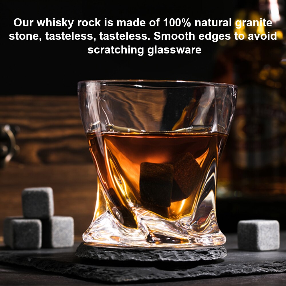 Whisky sten sæt  - 9 stk granit whisky sten isterninger whisky sten - genanvendelige drink køligere kølesten med tang