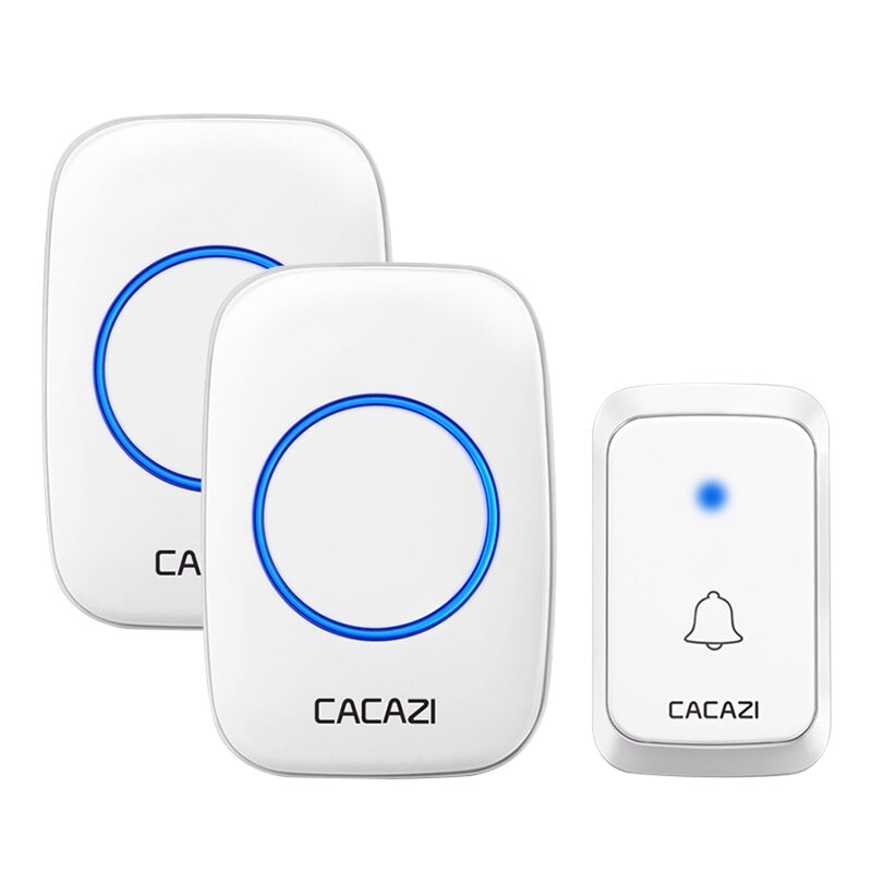 CACAZI A06 DC battery-operated Wireless Waterproof Doorbell 300M Remote 36 chimes Cordless Home Cordless Call Bell: White1x2