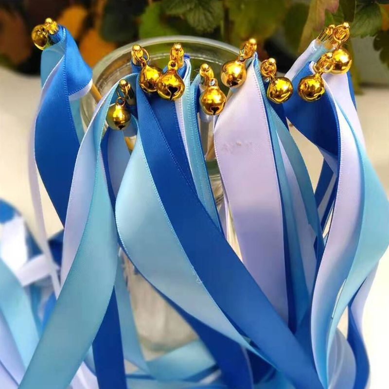 Varitas con cinta giratoria para invitados, varitas con cinta de colores para recuerdo de de boda, con campana, novedad de , 10 Uds.